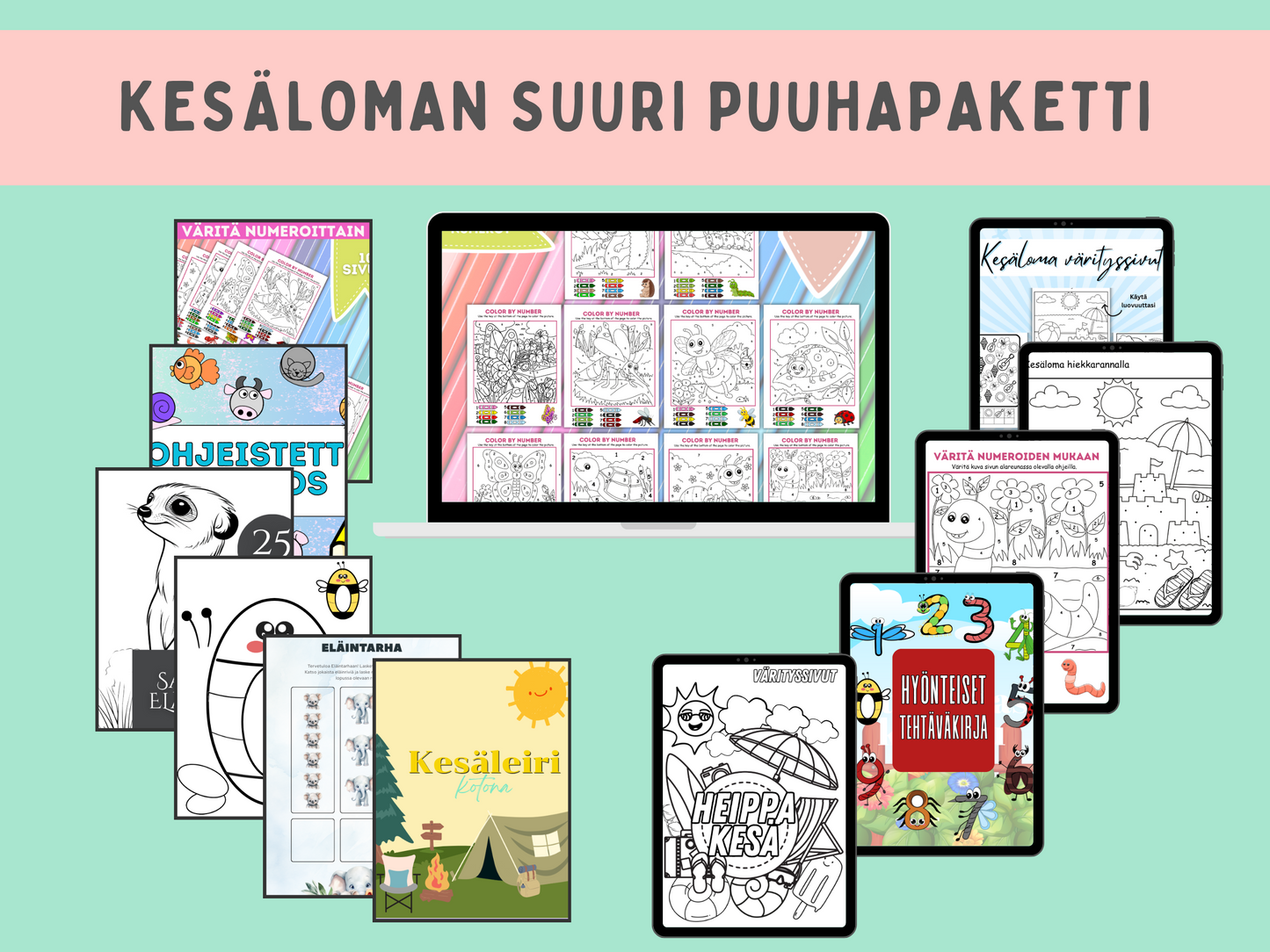Kesäloman SUURI puuhapaketti – 7 hauskaa tehtäväkirjaa lapsille 🎯