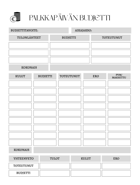 💸 RAHARAUHA – Budjetointi- ja säästöpaketti arkeen PDF-työkirja