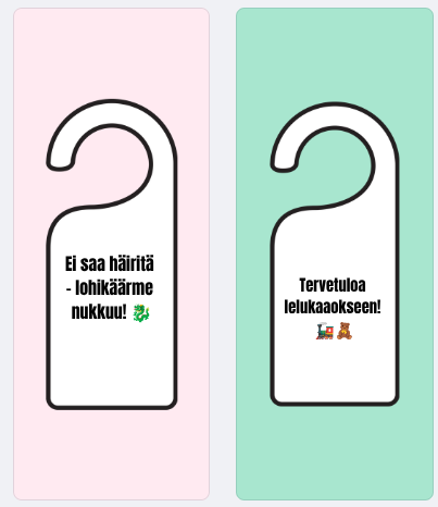 lastenhuoneeseen oveen kyltit