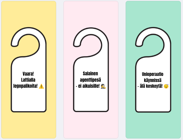 lastenhuoneen oveen hauskat kyltit