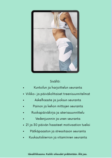 Oman kehon kalenteri – Seurantatyökalu lempeään kuntoiluun - Planner & Treenipäiväkirja | Ideaklikkaamo