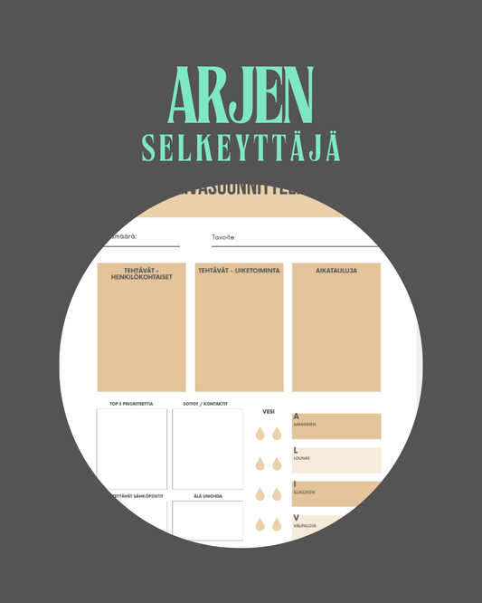 Arjen Selkeyttäjä – Työkirja mielenrauhaan ja sujuvampaan arkeen (60+ sivua)